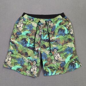 Saxx Shorts Men's M Green Cannonball 2N1 Lined Athletic Drawstrings Leafy Jungle